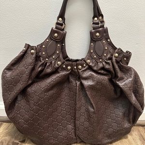 New!! Gucci Brown Guccissima Leather Studded Pelham Tote